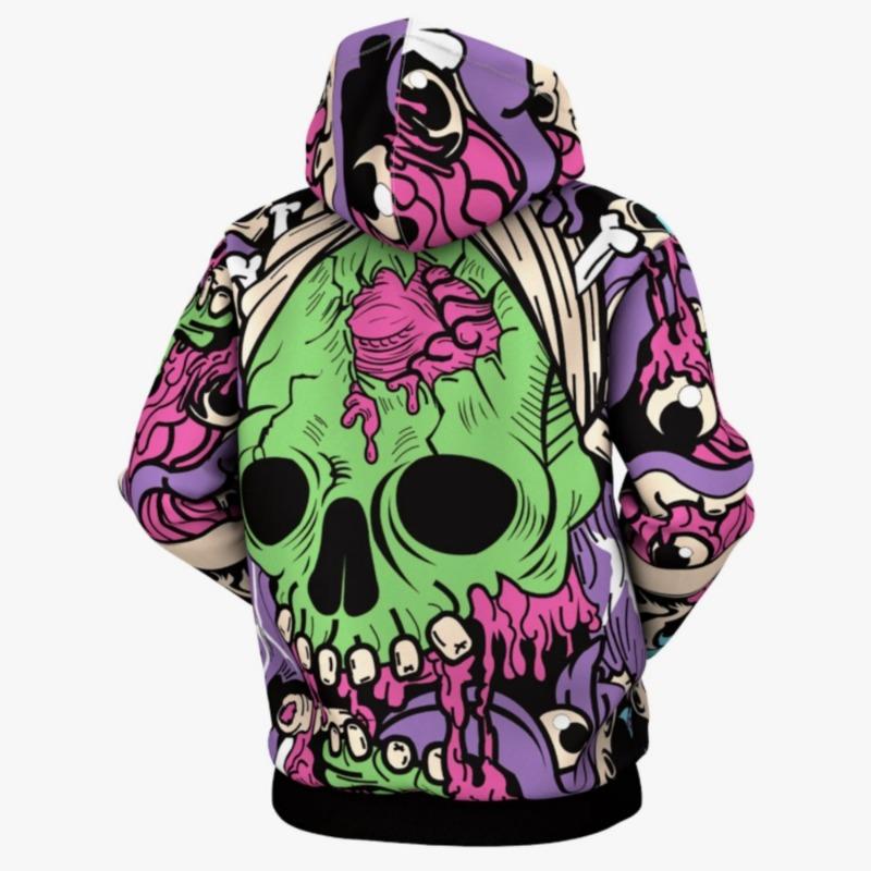 Felpa con Cappuccio Stampa 3D Motivo Teschio Horror Elemento Autunno Inverno Uomo e Donna Pullover Casual Nero Adatto per l'Uso Quotidiano