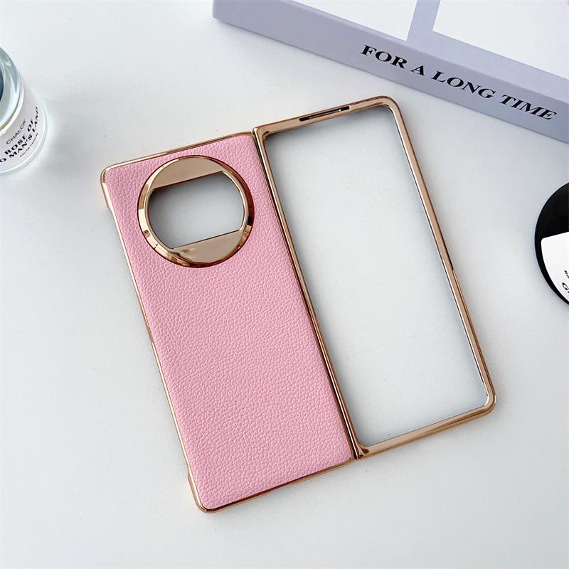 

Кожаный чехол для складного экрана Huawei Magic V2 - Дизайн с гальваническим покрытием и текстурой личи Mate X2 розовый