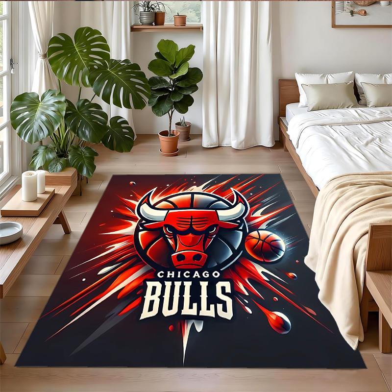 Anti‑Slip Crystal Velvet Floor Rug, Chicago Bulls Design Carpet for Indoor Living Bedroom Home Decoration