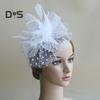 Feather Mesh Decorative Top Hat Headband Party Hair Accessories Women Flower Decor Dot Print Headpiece