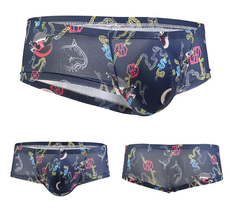 GAY Euro-Amerikanische Mid-Low Rise Herren Unterhose mit Kopf-Print, U-Konvexes Mesh, Atmungsaktiv & Feuchtigkeitstransportierend, Schweißabsorbierender Stil E085.