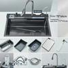 304 Stainless Steel Waterfall Kitchen Sink Faucet Set with Large Single-slot Integrated Digital Display Soap Dispenser 75*45 Cm