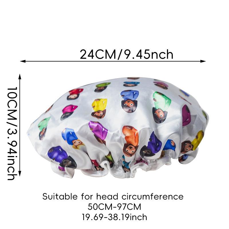 

Cartoon Printed Double Layer Waterproof Shower Cap, Cute Emoji Pattern Bath Cap, Reusable Hair Protection Hat