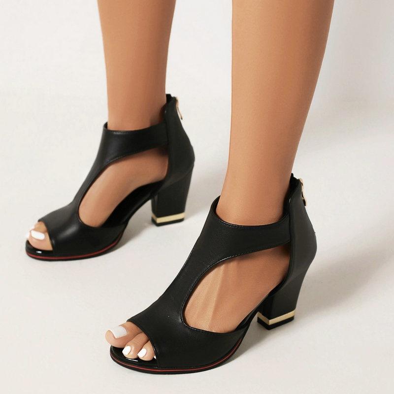 Sandali Estivi Bocca di Pesce Taglia Grande 43 Zip Posteriore 40 Tacco Alto Scarpe da Donna 18H1 Bianco Nero Rosso