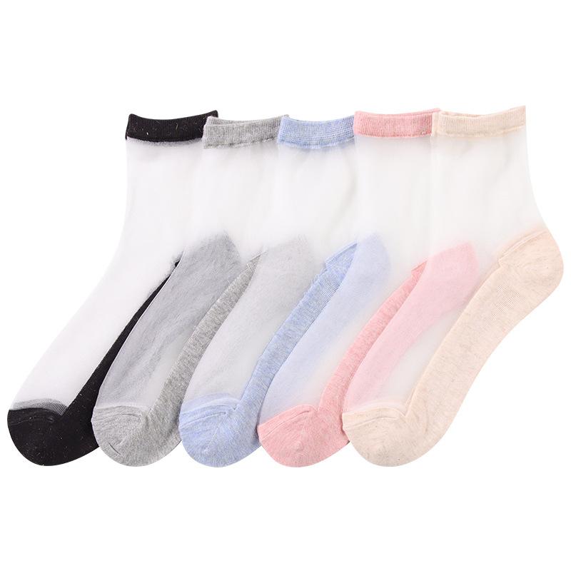 Women's Spring and Summer Fashionable Transparent Crystal Silk Cotton Socks