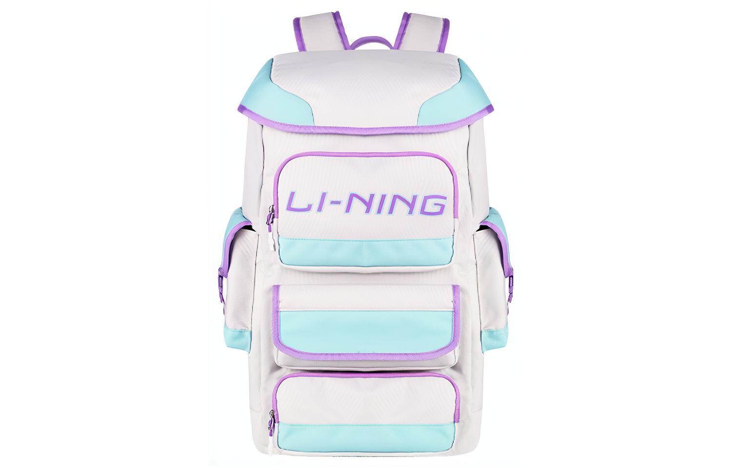 Li Ning Polyester Blend Fabric Backpack Regular Unisex White Purple ABSS133-2
