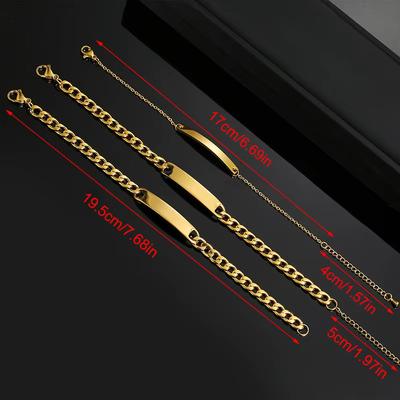DIY Engraving Stainless Steel Bracelet, Customized Cuban Chain Wristband, Personalized ID Tag Jewelry for Him Her, Gift