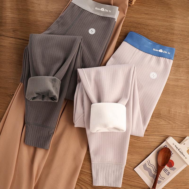 Herren Mid-Rise Warme Baumwollhose mit geripptem Schriftzug - Elastisch, strapazierfähig, kältefestes Baselayer für Herbst/Winter.