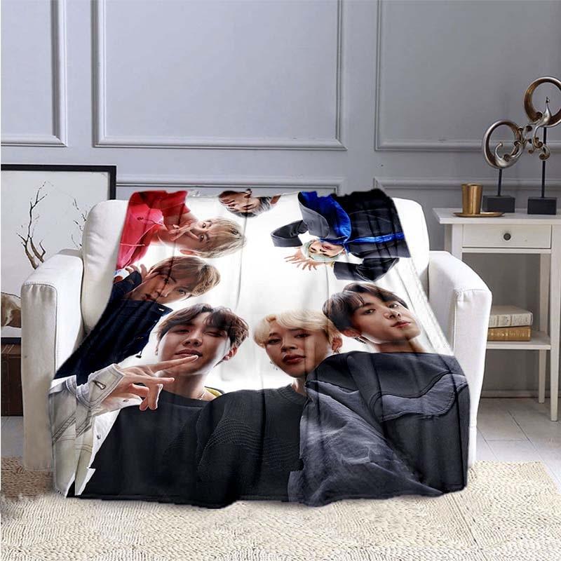 BTS Kpop Deken Plaid Kpop Cadeau Flanellen Deken voor Tienermeisjes Volwassenen Warm Pluche Plaid voor Bed Bank Sofa