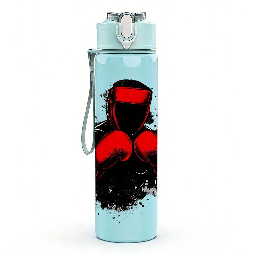 1PC Boxing Fighter Silhouette 750ml Color Plastic Sports Water Bottle Leakproof Flip Straw Lid Suitable for Sports Office Home Use