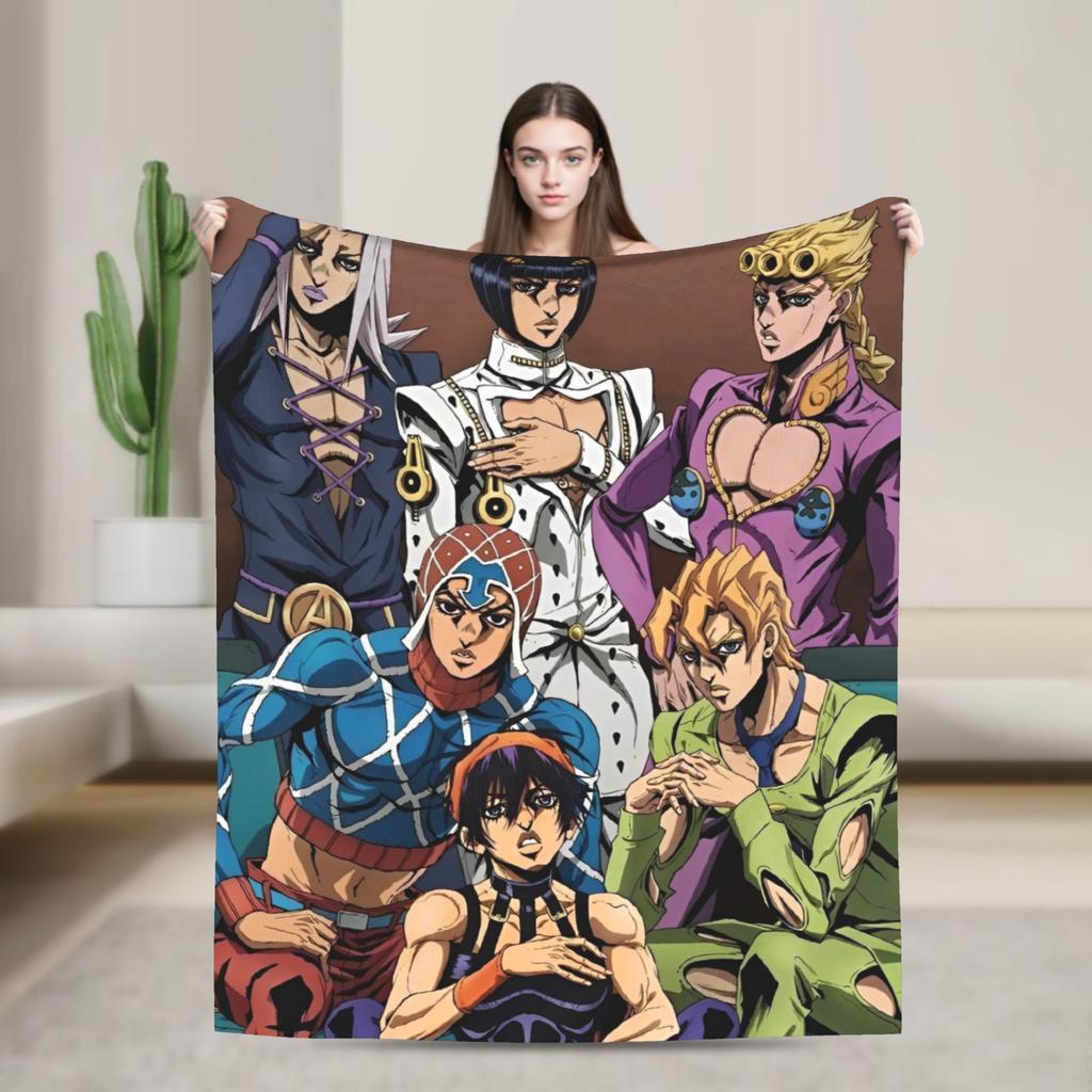 Bizarre Adventure Knitted Blanket Anime Flannel Throw Blanket Home Couch Decoration Soft Warm Bedspread