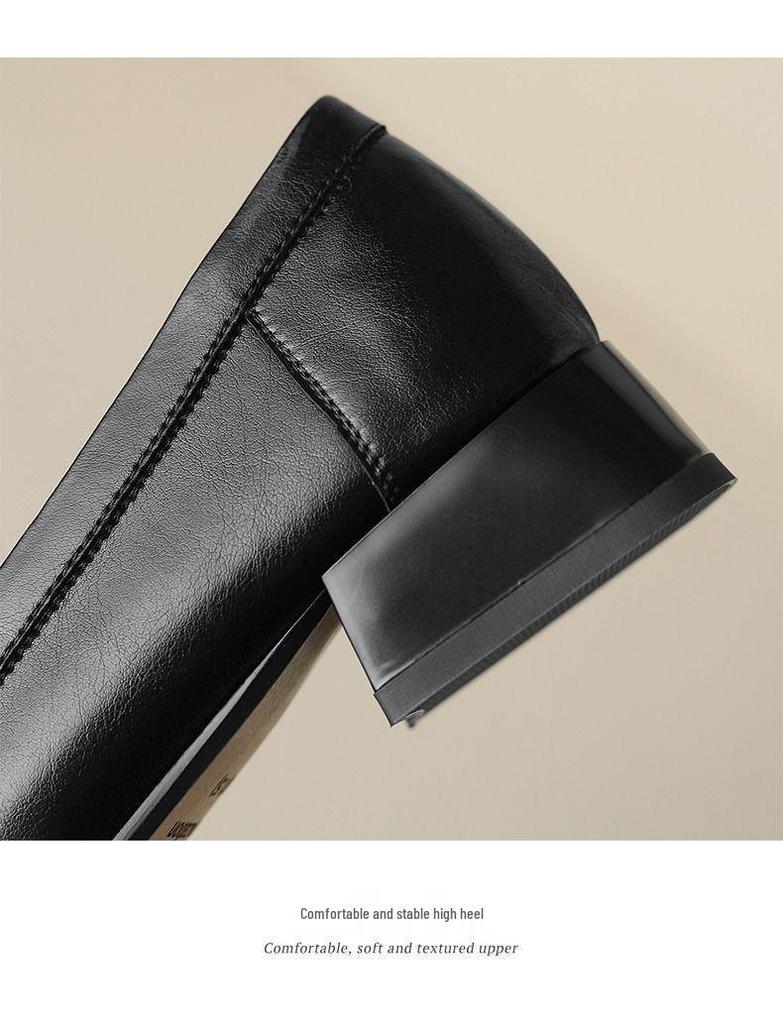 Chunky Heel Women's Mid-Heel Loafers 2025: Stylish British-Style Retro Leather Shoes for Spring & Autumn