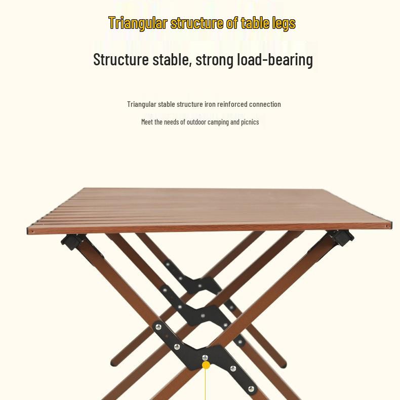 Portable Carbon Steel Roll-Up Camping Table - Foldable BBQ Picnic Dining Table with X-Shaped Legs