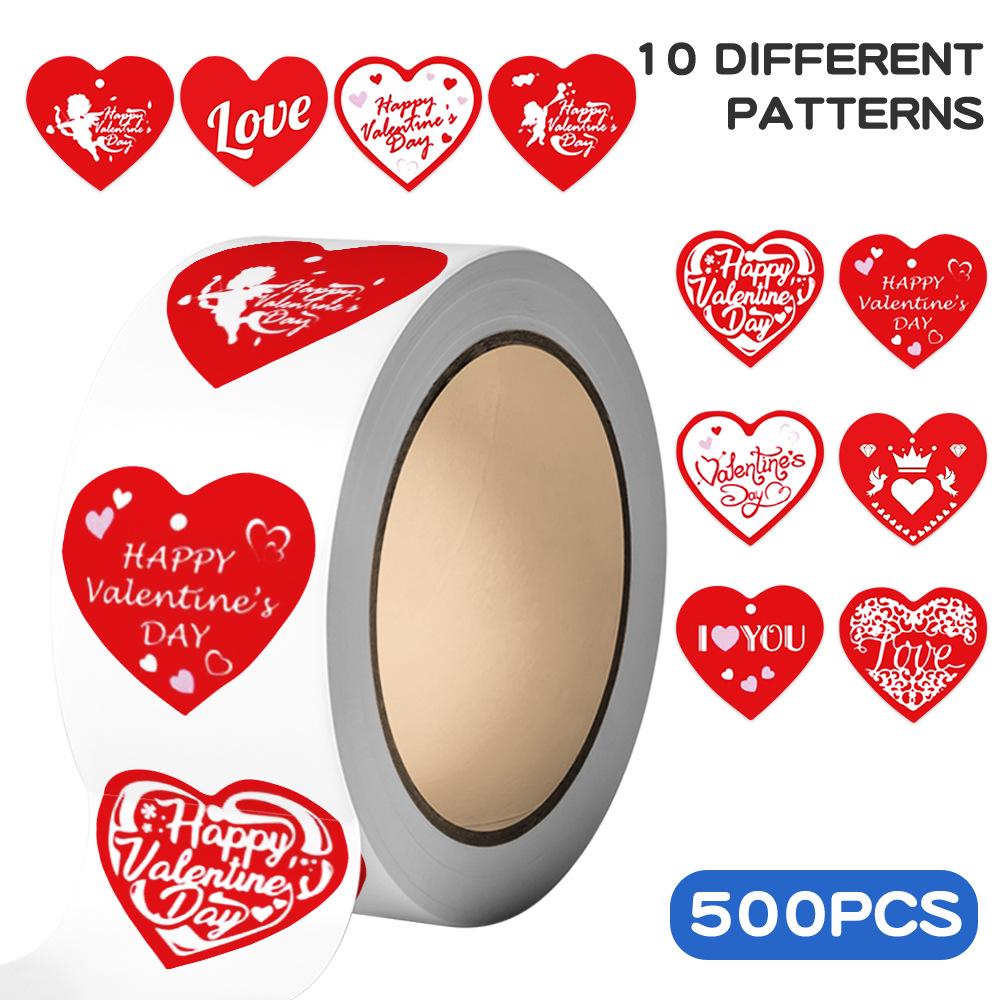 

500 Sheets Roll: Red Heart Sticker for Valentine s, Journals, Decor, and Envelope Sealing JJT153