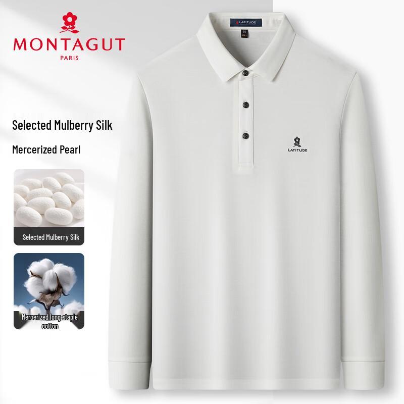 MONTAGUT Men s Silk-Blend Long-Sleeve Solid Polo Shirt 52
