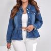 Giacca di Jeans da Donna Taglie Forti Stile College Retrò con Orlo Arricciato – Manica Lunga, Vestibilità Aderente, Tessuto Elasticizzato