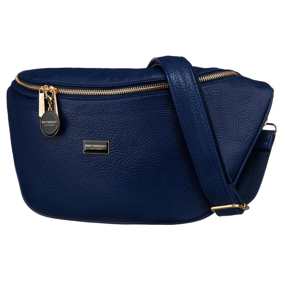 Duża granatowa nerka damska biodrówka saszetka ze skóry ekologicznej crossbody Peterson