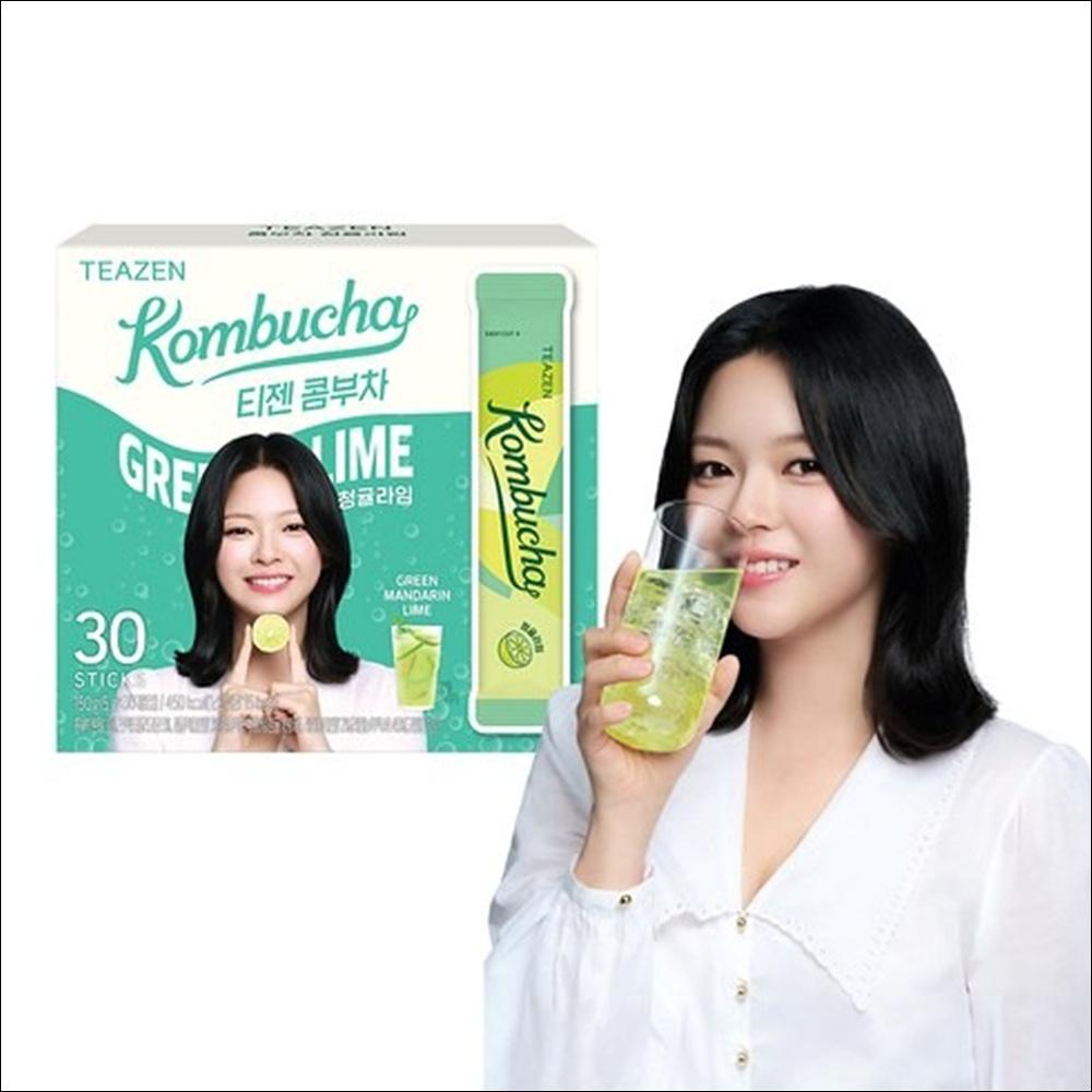 TEAZEN Kombucha Green Mandarin Lime Tea 30 Sticks / Low Calorie, Zero Sugar, Prebiotics