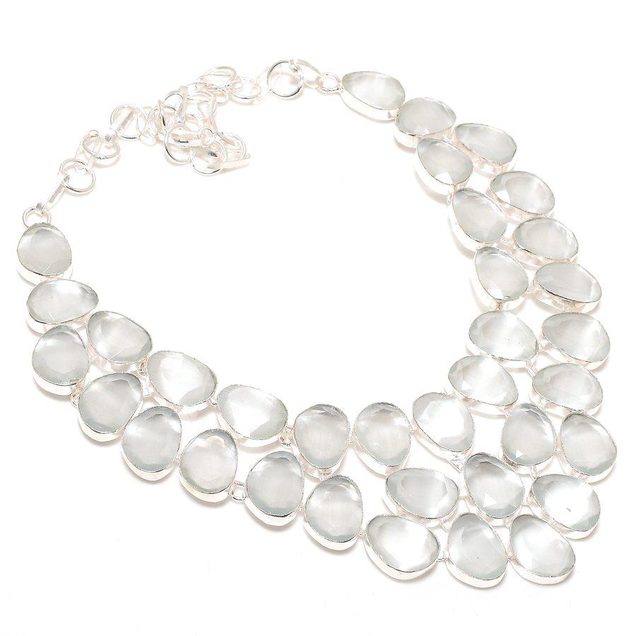 White Monalisa Gemstone 925 Sterling Silver Jewelry Necklace 18"
