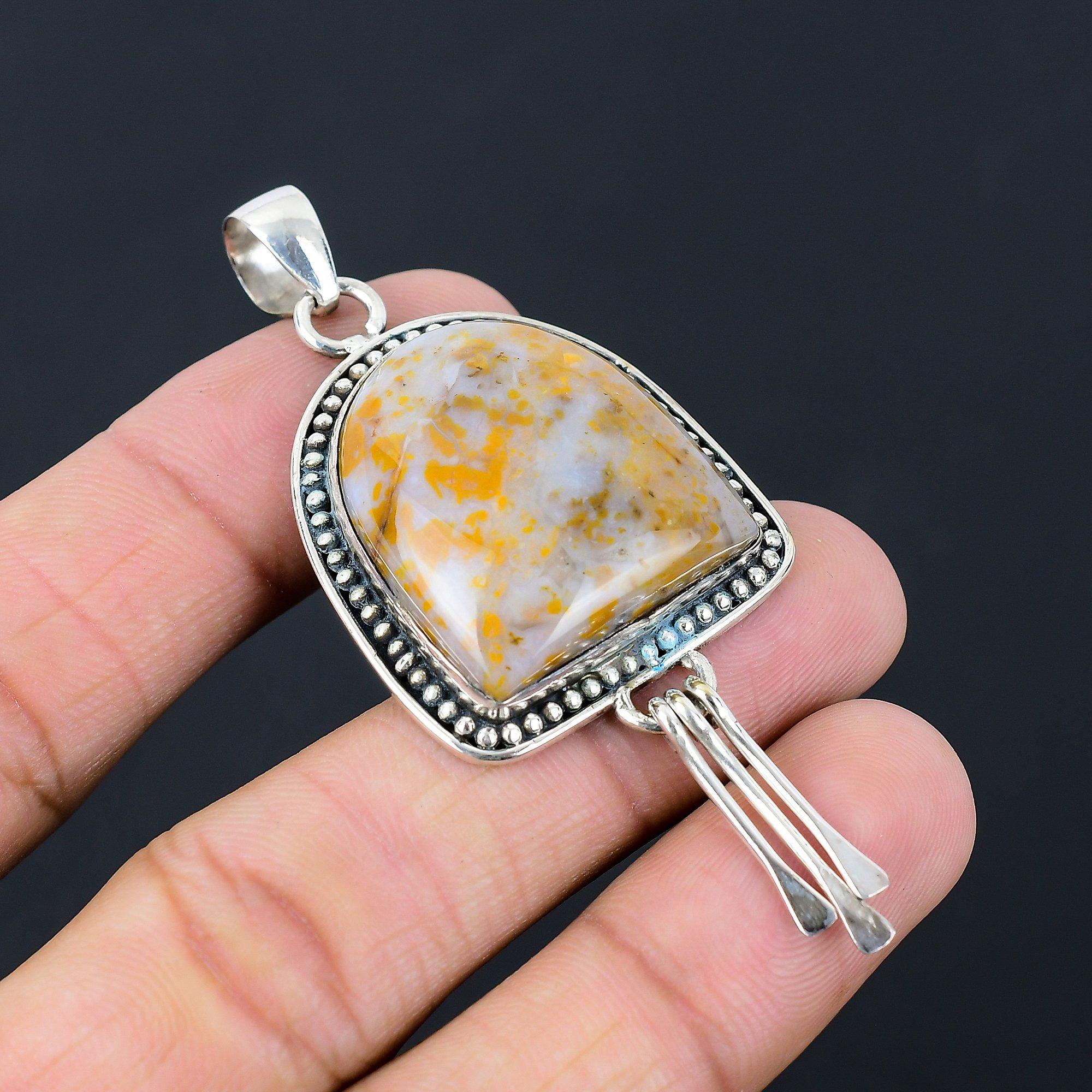 

Easter Deal Crescent Plume Agate Stone Boho Pendant Jewelry 925 Sterling Silver