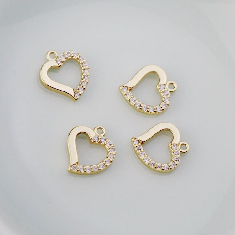 14K Gold-Plated Heart Pendant with Micro-Paved Zirconia for DIY Necklace