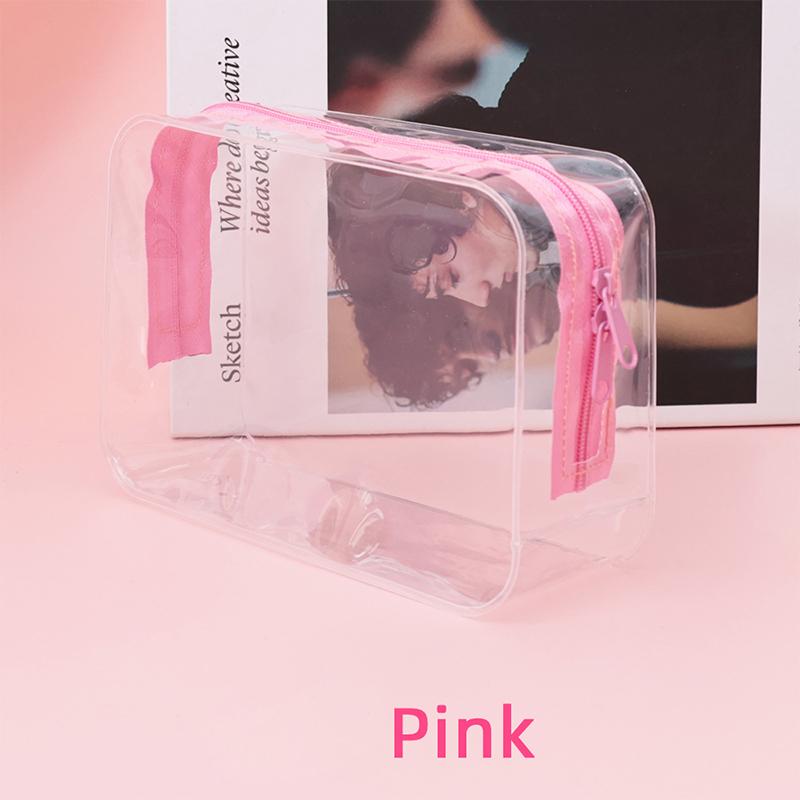 

1Pcs Travel Organizer Bath Toiletry Wash Storage Bag Case Transparent Zipper Clear Makeup Bags Pouch Women S Cosmetic Bag рожевий