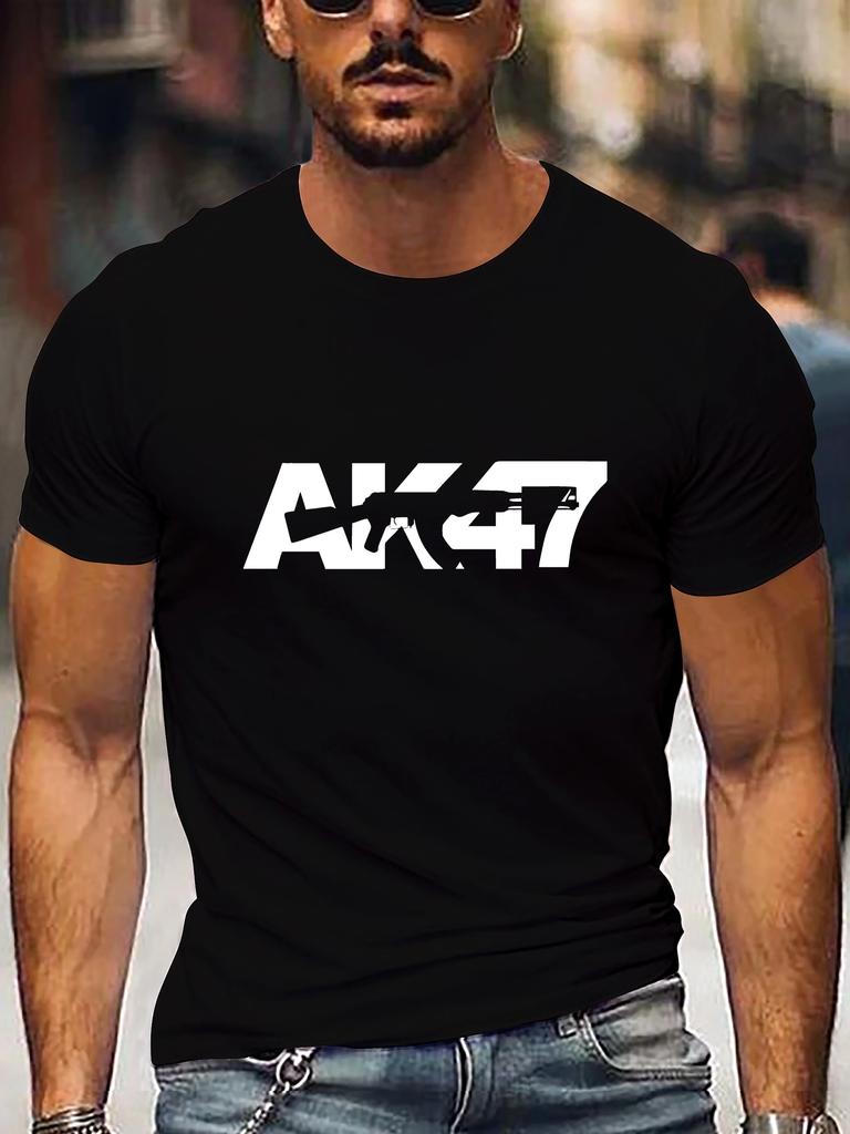 AK47 Print T shirt For Men Casual Short Sleeve Tshirt For Summer Fashion Tshirt Round Neck Short Sleeve