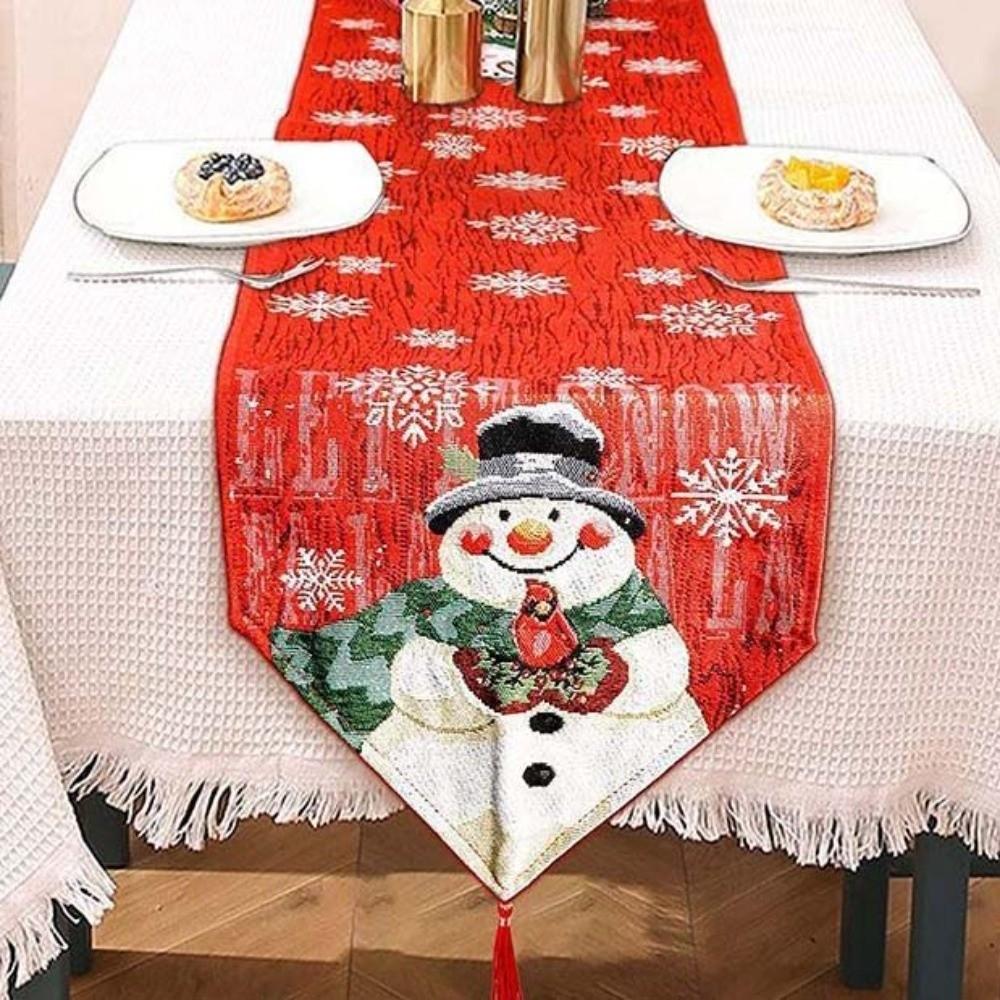 Tree Christmas Table Runner Red Linen Table Cover Long Xmas Desktop Decoration  Gifts