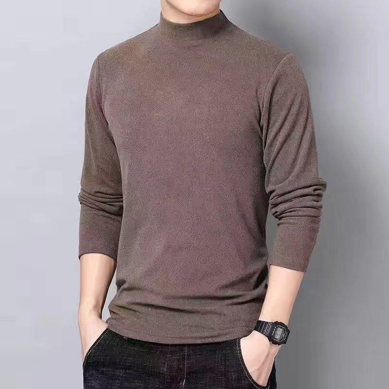 "Men's German Velvet Slim-Fit High-Collar Long-Sleeve T-Shirt for Autumn/Winter"
