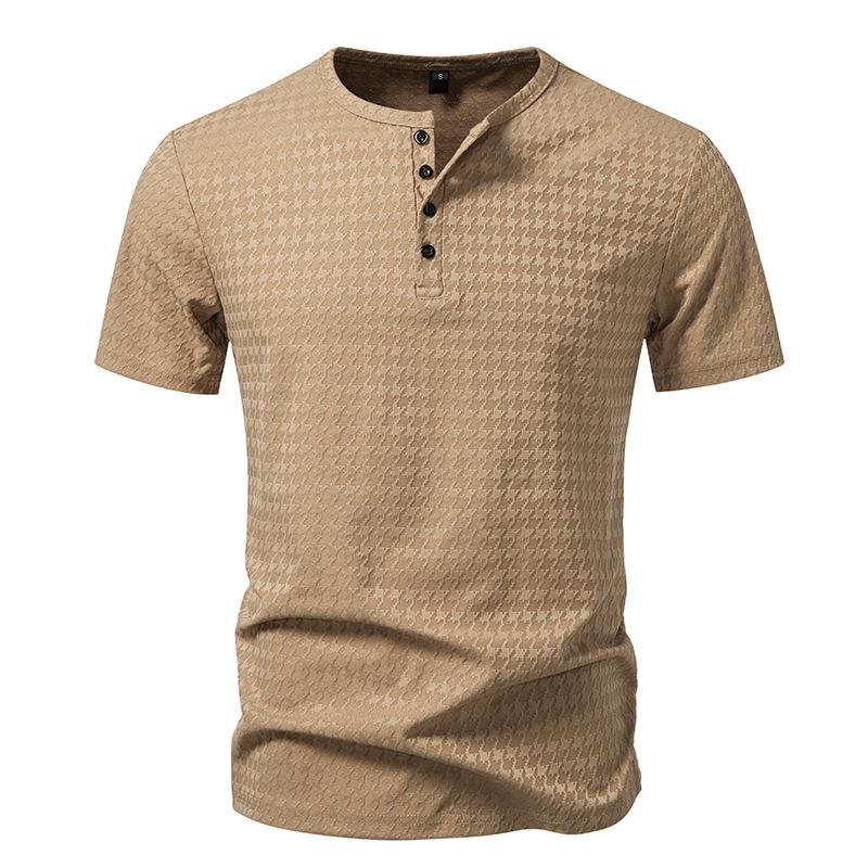 Men's Houndstooth Jacquard Henley T-Shirt - 4-Button Placket Short Sleeve Casual Slim Fit Daily Tops In 3 Versatile Color Options
