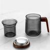 400ML Stripe Heat Resistant Glass Tea Water Separation Tea Cup With Wood Handle Brewing Flower Puer Cups Kung Fu Tea Mug Set