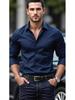 Men's Slim Fit Shiny Reflective Long Sleeve Cardigan - European & American Style Workwear Shirt