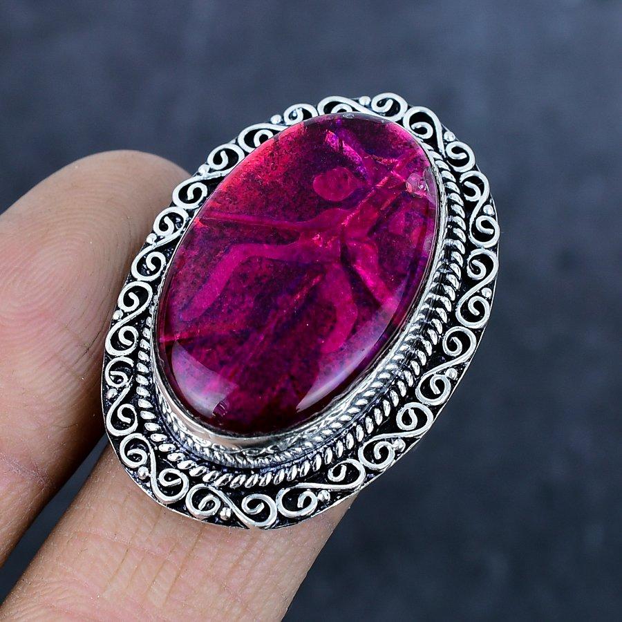 Naturalny Różowy Opal Potrójny Kamień Szlachetny Biżuteria Srebro Próby 925 Pierścionek Rozmiar 10 P3l07