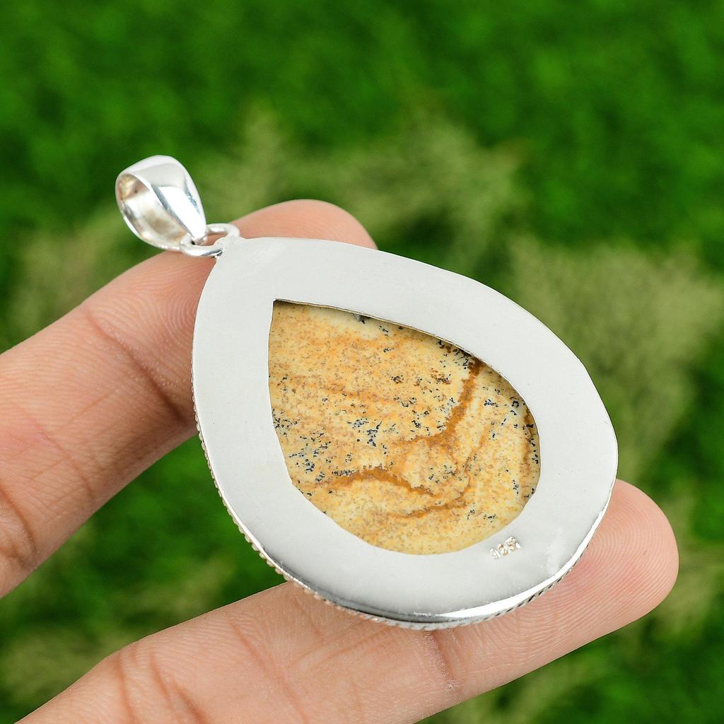 Sisters Day Deal Sterling Silver Natural Picture Jasper Trendy Pendant Jewelry