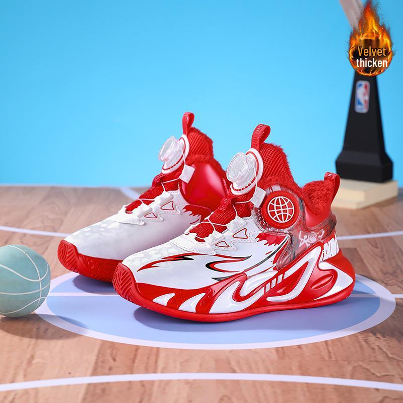 Nezha Boys' 2025 Winter Sports Shoes: Velvet-Lined Non-Slip Basketball Sneakers