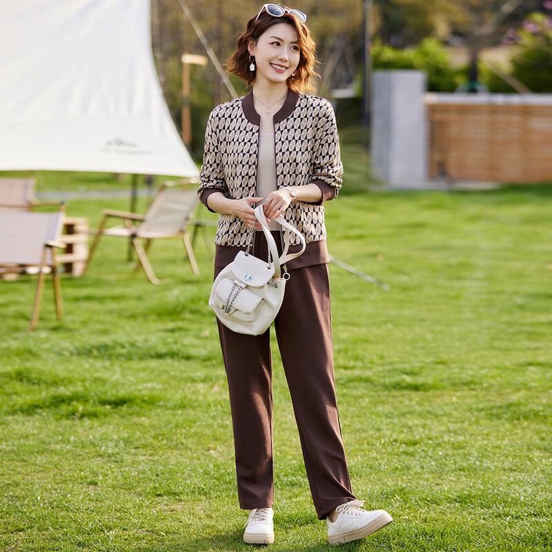 Women's Plus Size Casual Plaid Baseball Jacket & Pants Set