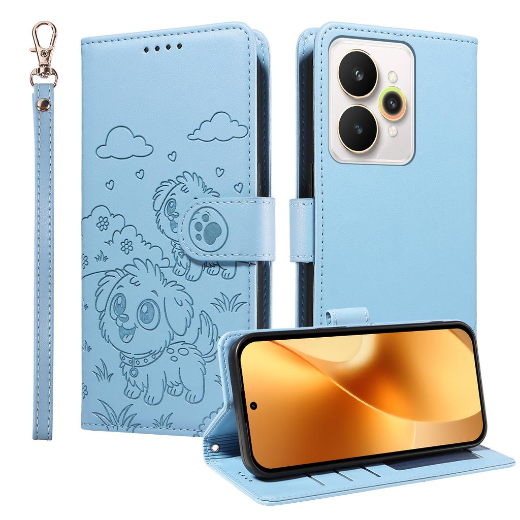 For Realme 15 Pro 5G/Realme 15 5G Case RFID Blocking Imprinted Dog Pattern PU Leather Phone Cover with Wrist Strap