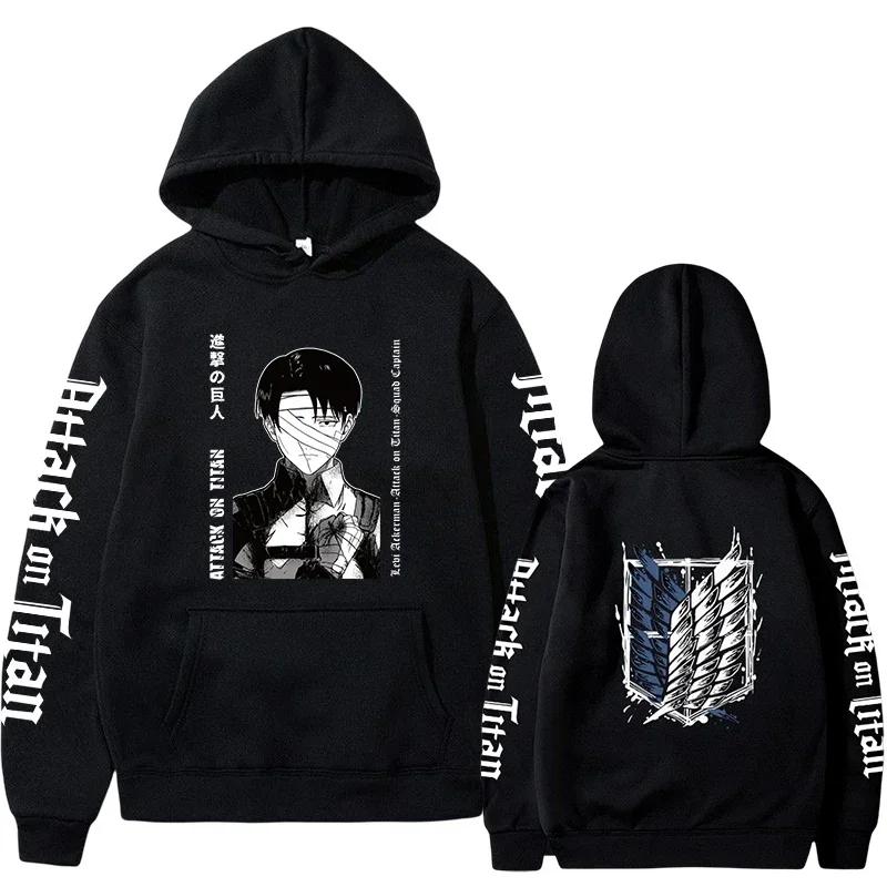 Herren Hot Anime Attack on Titan Levi Manga Sweatshirt Harajuku Print Herbst Fleece Hoodies Langarm Pullover Kleidung XL black
