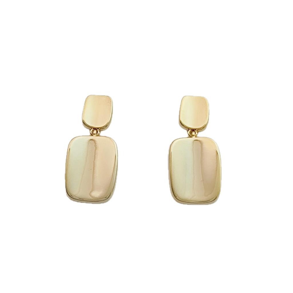 Prehraničné náušnice Strieborná ihla pre ženy - Skutočná zlatá farba, Geometrické okrúhle, štvorcové a oválne tvary, Hladký zliatinový dizajn.