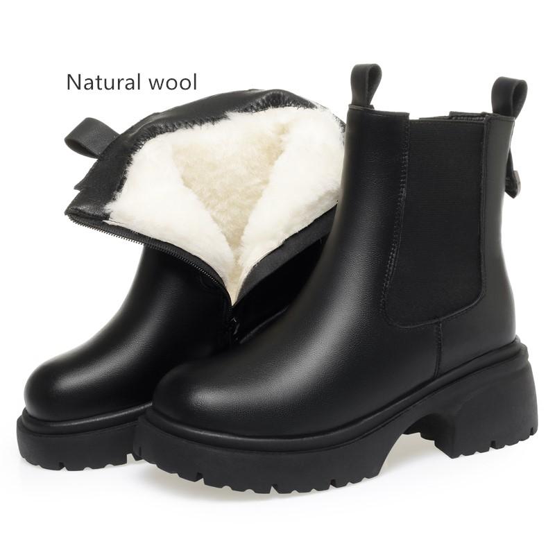Fashion AIYUQI Snow Boots Women 2025 New Genuine Leather Women Ankle Boots British Style Natural Wool Winter Warm Women Chelsea Boots