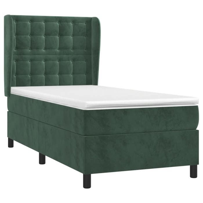 3129432 vidaXL Lit à sommier tapissier avec matelas Vert foncé 90x200 cm