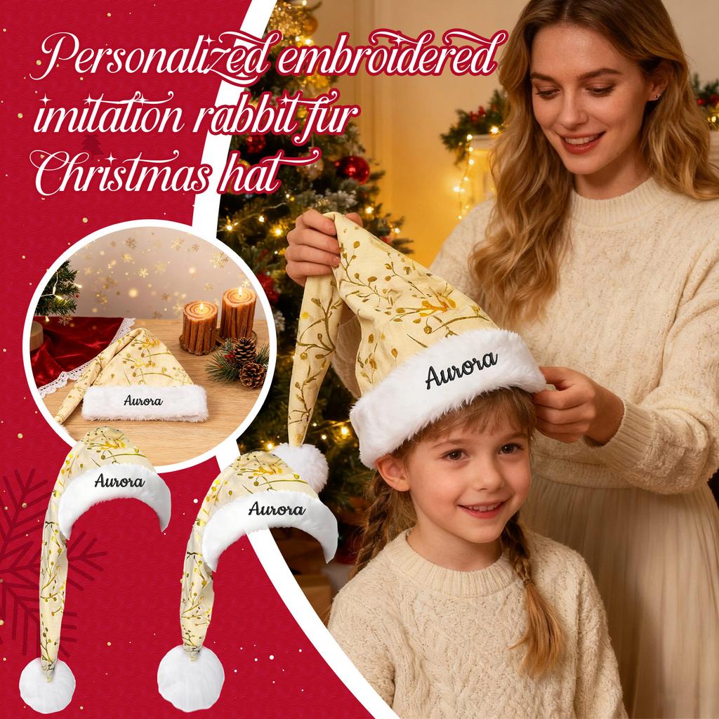 Personalized Custom Embroidered Gold-stamped Imitation Pattern Long Trim Christmas Decorative Hat