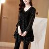 Comfortable Peplum Embroidered Casual Floral Chiffon Shirt Tops Women Loose Long Sleeve Solid Color T Shirt