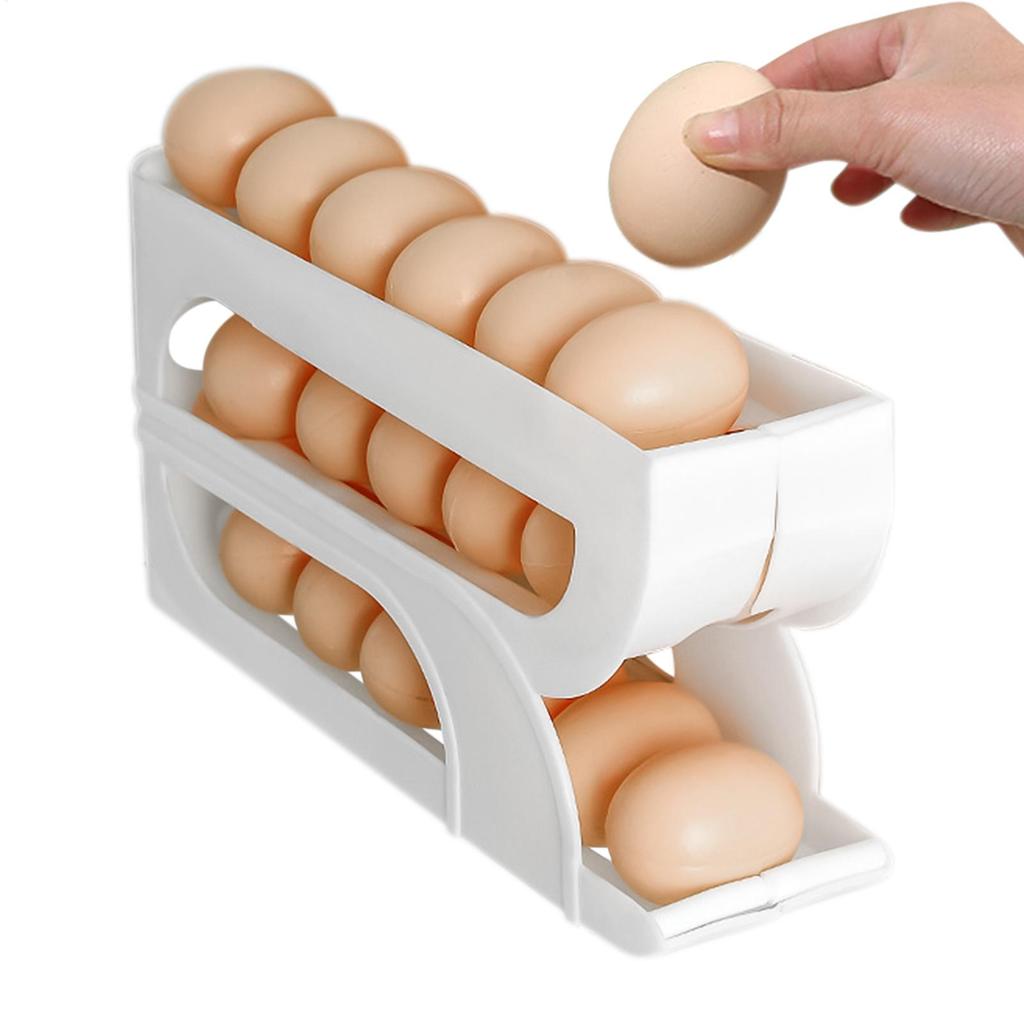 Auto Rolling Egg Dispenser 3 Tiers Automatic Egg Storage Rack Reusable Organizer Kitchen Egg Container
