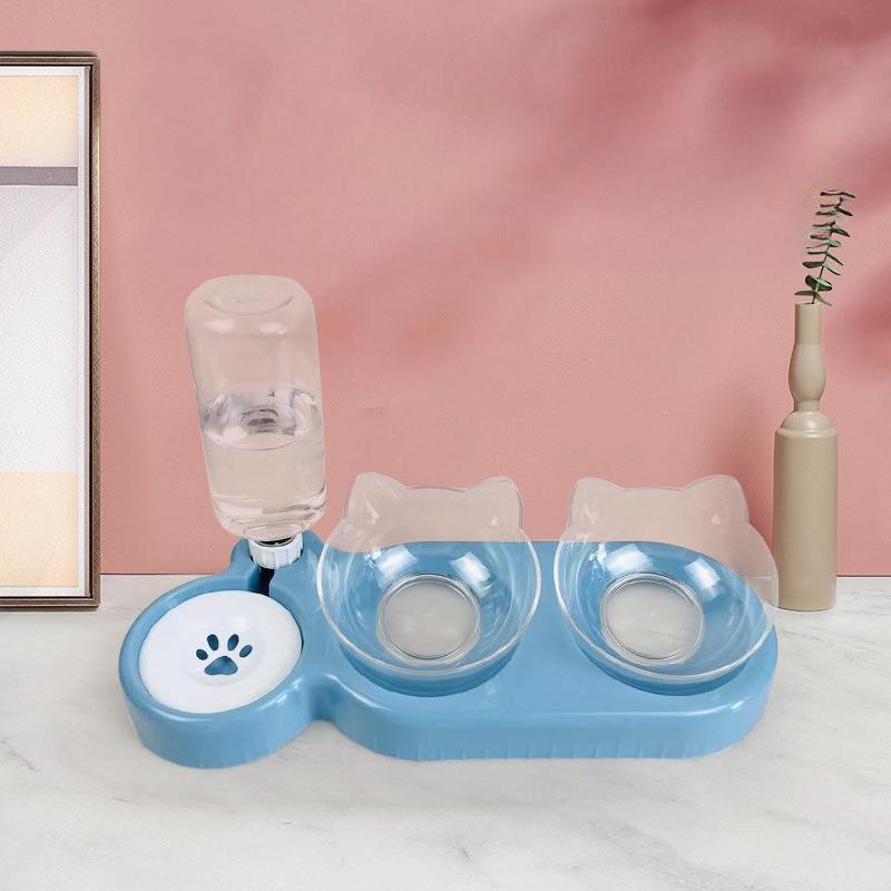 2026 New Elevated Cat Food Bowl Set Non Slip Double Pet Feeder Stainless Steel Dish for Cats and Dogs KTY