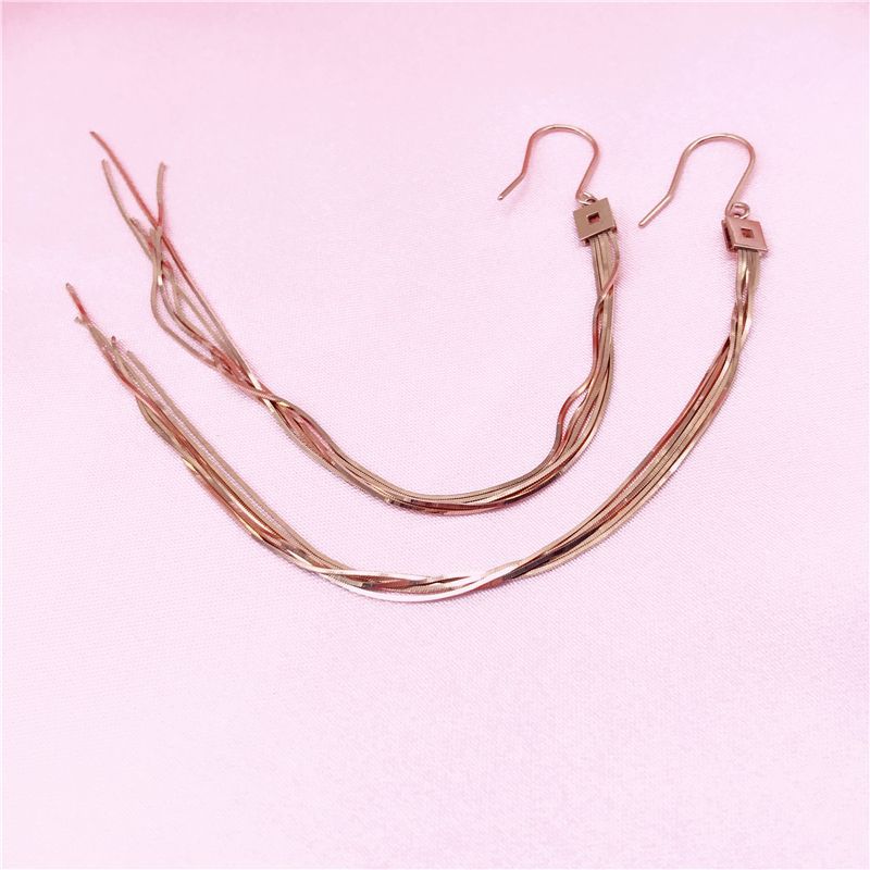 Exquisite Rose Gold Plated Pure Russian Purple Gold Snake Bone Fringed Earrings Fashion Temperament 585 Color Gold Long Earrings