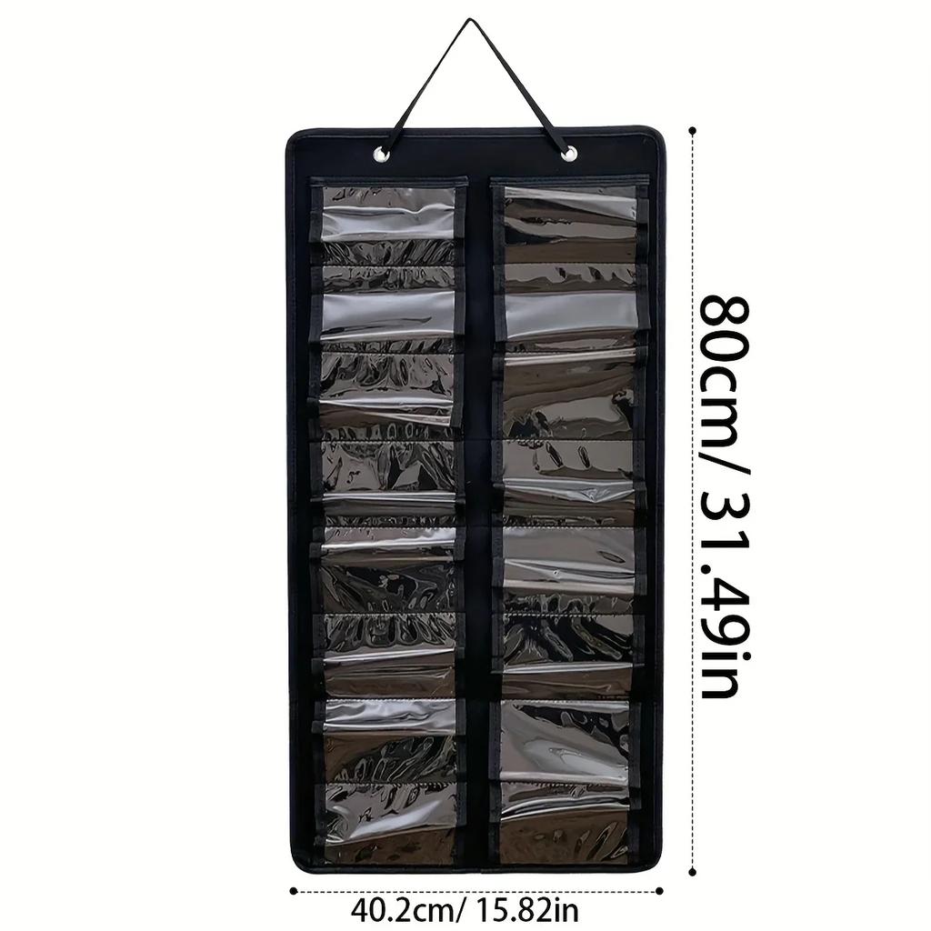 1pc Wall Hanging Eyeglasses Storage Organizer Felt Backing Easy To Wipe Foldable Eyewear Storage Bag with 16 Transparent Pouch