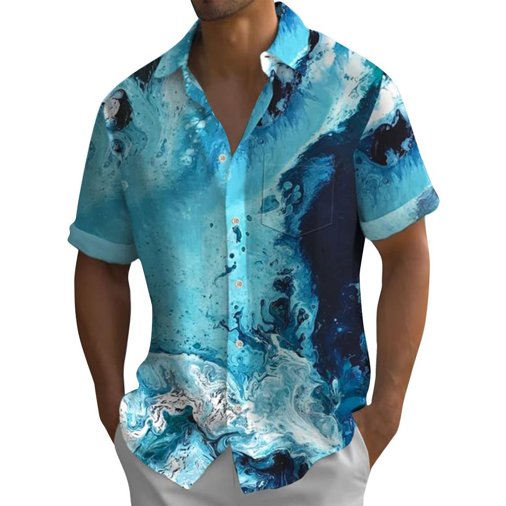Hawaiisk skjorte for menn, vintage button down bowlingskjorter for menn Kortermet sommerstrandskjorte