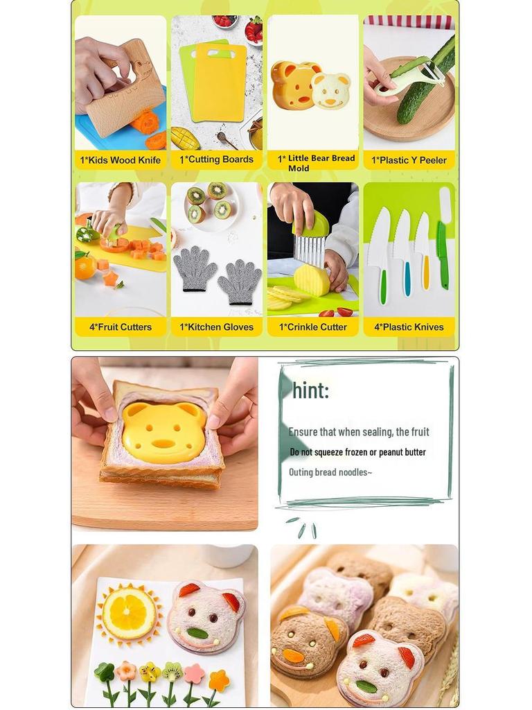 14-Piece Safe Children's Cooking Knife Set with Cutting Board for Early Education