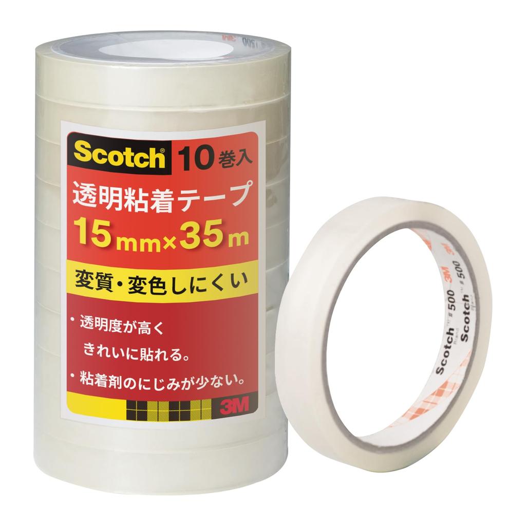 3M Scotch Transparent More Resistant To Discoloration Than Cellophane Large 10 15mm X Tape, Tape, Roll, Rolls, 35m, 500-3-1535-10P